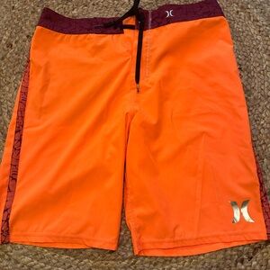 Hurley Bright Orange and Maroon Board Shorts - Linerless - Pockets - Size 32